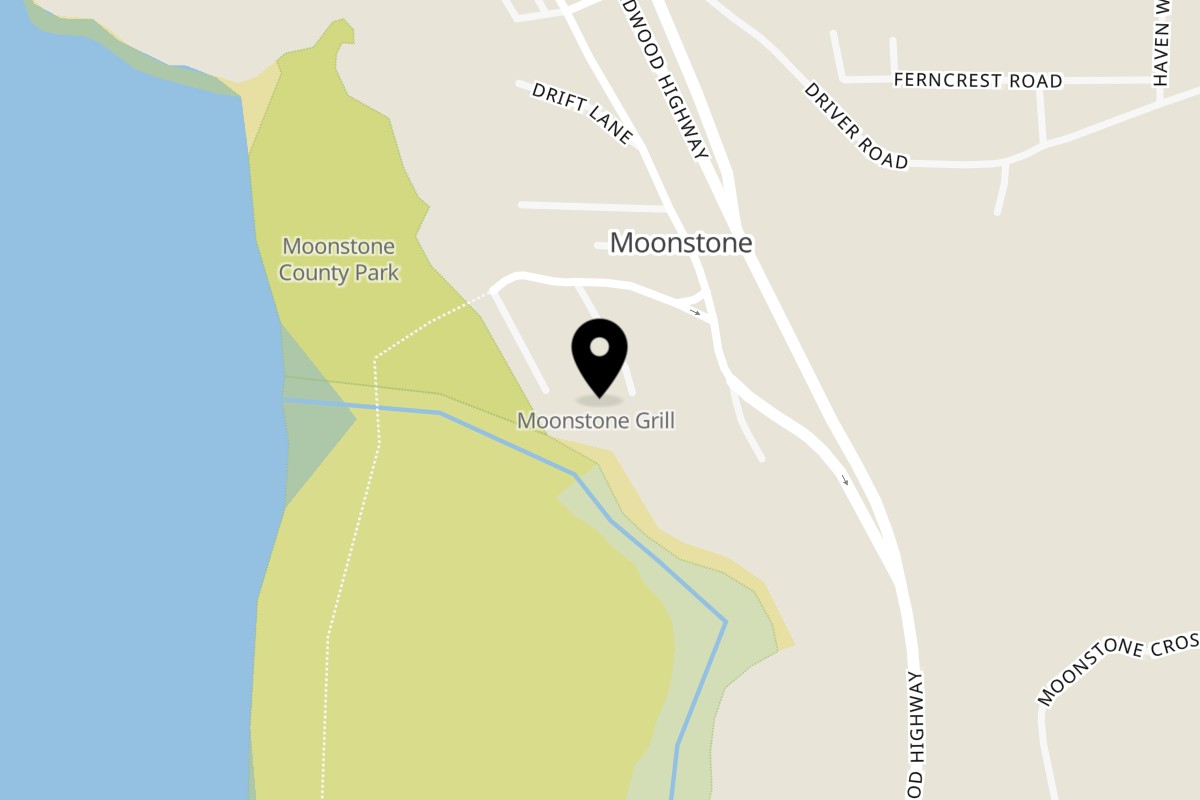 Map showing the location of Moonstone Bar & Grill on 100 Moonstone Beach Rd in Trinidad